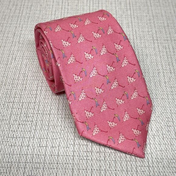 THOMAS PINK London Pink Silk Umbrella‎ Novelty Made in England Tie - Picture 1 of 6